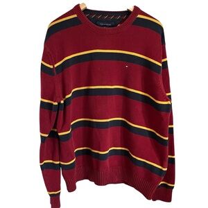 Tommy Hilfiger Maroon Striped Crewneck Sweater